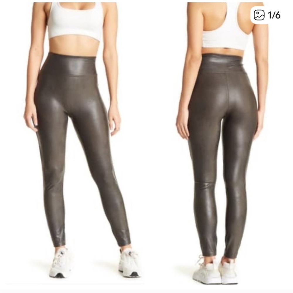 Spanx Faux Leather Leggings in gunmetal size medium